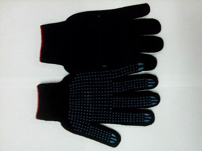 Перчатки х/б трикотажные с ПВХ черные 4 нити, 10класс